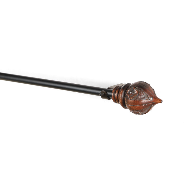 Brown Conch Wood Finial Extendable Curtain Rod Black 25MM (Hardware Included)