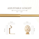 Distressed White Carved Wood Finial Extendable Curtain Rod Gold 19MM (Hardware Included)