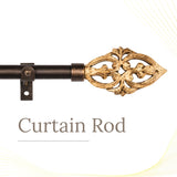 Brown Baroque Wood Finial Extendable Curtain Rod Black 19MM (Hardware Included)