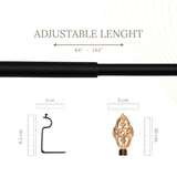 Brown Baroque Wood Finial Extendable Curtain Rod Black 19MM (Hardware Included)