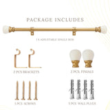 Marble Ball Finial Extendable Curtain Rod Gold 19MM (Hardware Included)