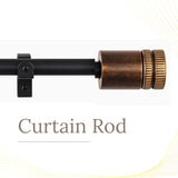 Rustic Drum Wooden Finial Extendable Single Curtain Rod Black 19MM (Hardware Included)