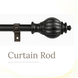 Epitome Wood Finial Extendable Curtain Rod Black 19MM (Hardware Included)
