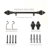 Epitome Wood Finial Extendable Curtain Rod Black 19MM (Hardware Included)