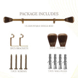 Tapered Natural Wooden Finial Extendable Single Curtain Rod Gold 19MM (Hardware Included)