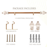 White Distressed Vintage Wooden Finial Extendable Single Curtain Rod Beige 19MM (Hardware Included)