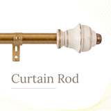 White Distressed Vintage Wooden Finial Extendable Single Curtain Rod Beige 19MM (Hardware Included)