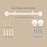 PERFORATED WHITE METAL FINIAL EXTENDABLE CURTAIN ROD WHITE 19MM (HARDWARE INCLUDED)
