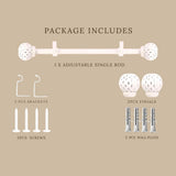 PERFORATED WHITE METAL FINIAL EXTENDABLE CURTAIN ROD WHITE 19MM (HARDWARE INCLUDED)