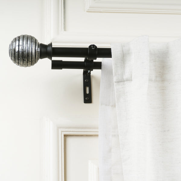 Engraved Metal Finial Extendable Double Curtain Rod Black 19MM (Hardware Included)