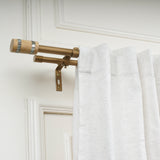 MOP & Wood Blend Finial Extendable Double Curtain Rod Golden 19MM (Hardware Included)