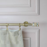 MOP & Wood Blend Finial Extendable Double Curtain Rod Golden 19MM (Hardware Included)