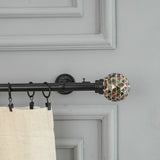 Antique Glass Finial Extendable Double Curtain Rod Black 19MM (Hardware Included)