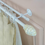 Tusky MOP Finial Extendable Double Curtain Rod White 19MM (Hardware Included)