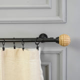 Wicker Weave Finial Extendable Double Curtain Rod Black 19MM (Hardware Included)