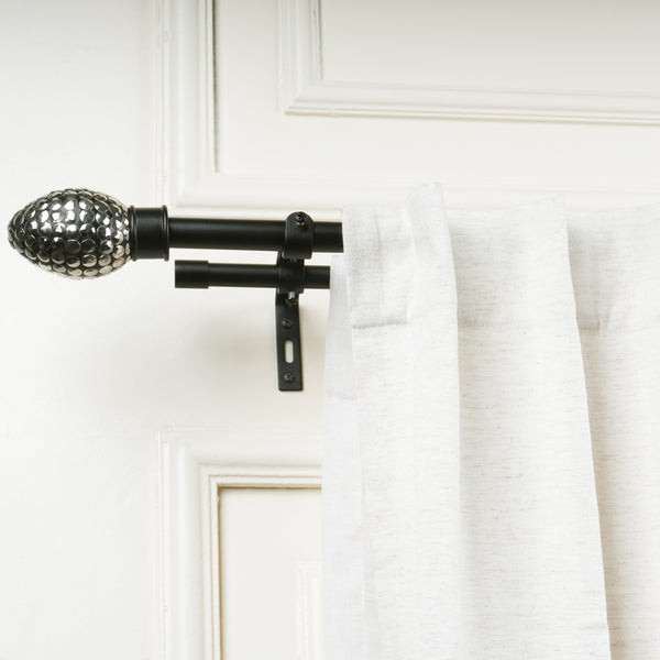 Metal Stud Finial Extendable Double Curtain Rod Black 19MM (Hardware Included)