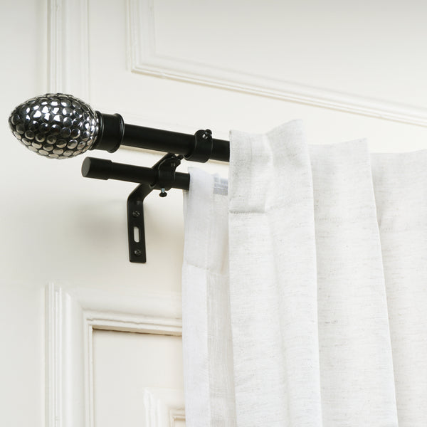 Metal Stud Finial Extendable Double Curtain Rod Black 19MM (Hardware Included)