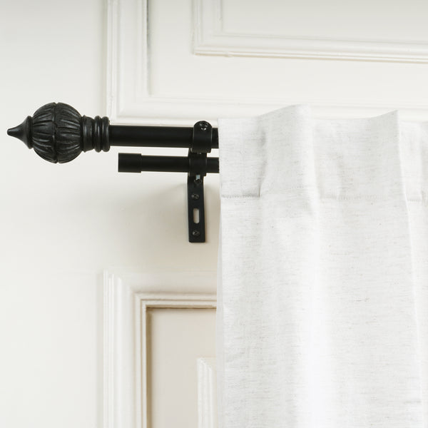 Conch Wood Finial Extendable Double Curtain Rod Black 19MM (Hardware Included)