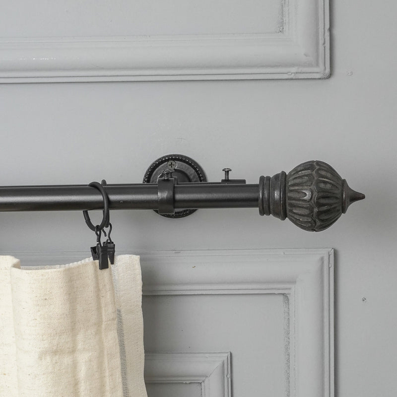 Conch Wood Finial Extendable Double Curtain Rod Black 19MM (Hardware Included)