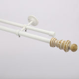 Carved Distressed White Finial Extendable Double Curtain Rod White 19MM (Hardware Included)