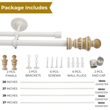 Carved Distressed White Finial Extendable Double Curtain Rod White 19MM (Hardware Included)