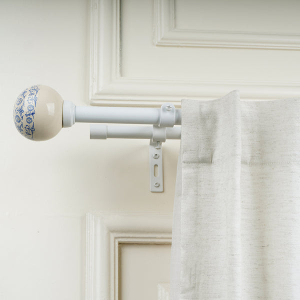 Rococo Ceramic Finial Extendable Double Curtain Rod White 19MM (Hardware Included)