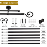 Spiral Metal Finial Extendable Double Curtain Rod Black 19MM (Hardware Included)