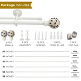 Mughal Ceramic Finial Extendable Double Curtain Rod White 19MM (Hardware Included)