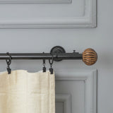 Pomp Wood Finial Extendable Double Curtain Rod Black 19MM (Hardware Included)