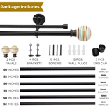 Colour Pop Ceramic Finial Extendable Double Curtain Rod Black 19MM (Hardware Included)