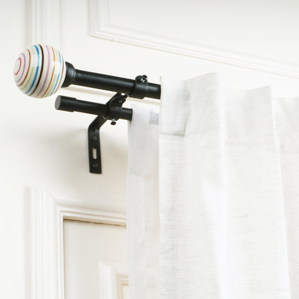 Colour Pop Ceramic Finial Extendable Double Curtain Rod Black 19MM (Hardware Included)