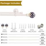 Mughal Art Finial Extendable Double Curtain Rod White 19MM (Hardware Included)