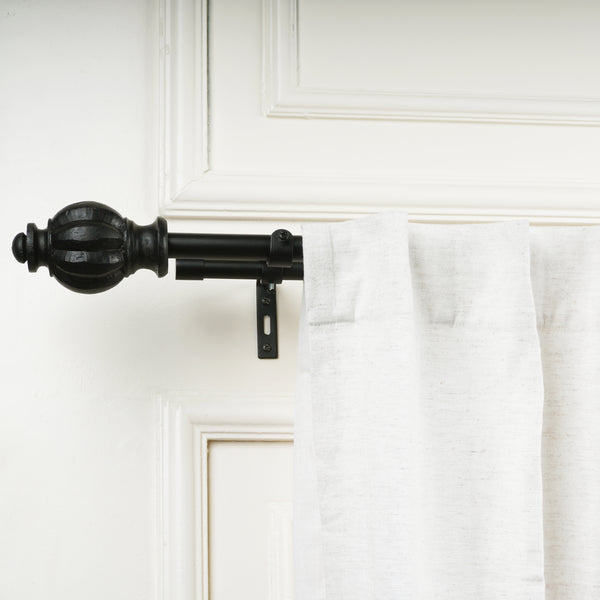 Epitome Wood Finial Extendable Double Curtain Rod Black 19MM (Hardware Included)