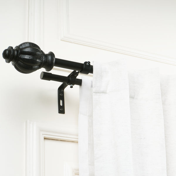 Epitome Wood Finial Extendable Double Curtain Rod Black 19MM (Hardware Included)