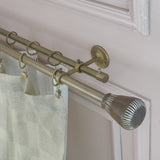 Tapered Natural Wooden Finial Extendable Single Double Curtain Rod Gold 19MM (Hardware Included)