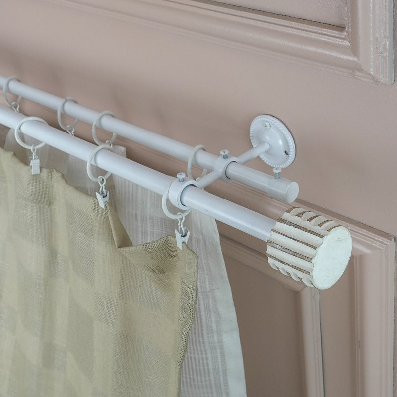 Linear White Distressed Finial Extendable Single Double Curtain Rod White 19MM (Hardware Included)