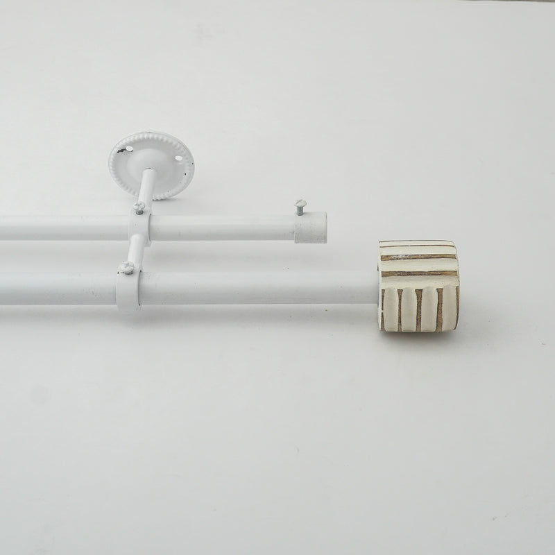 Linear White Distressed Finial Extendable Single Double Curtain Rod White 19MM (Hardware Included)