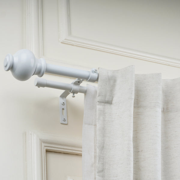 WHITE TYPHO FINIAL EXTENDABLE DOUBLE CURTAIN ROD WHITE 19MM (HARDWARE INCLUDED)