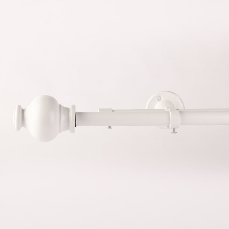 WHITE TYPHO FINIAL EXTENDABLE DOUBLE CURTAIN ROD WHITE 19MM (HARDWARE INCLUDED)