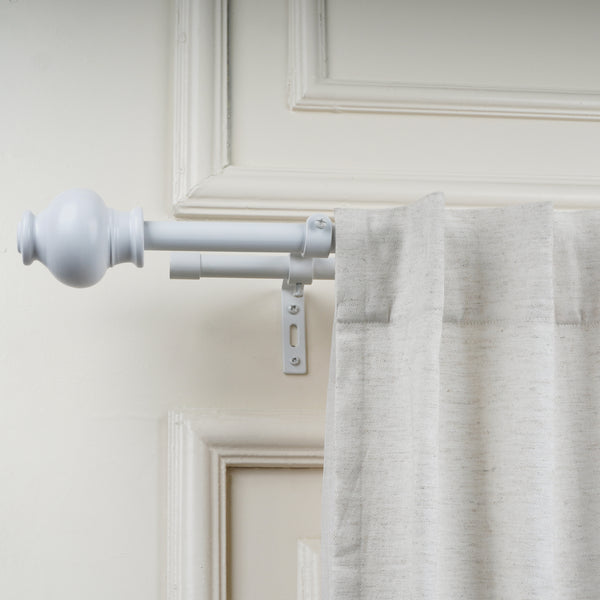 WHITE TYPHO FINIAL EXTENDABLE DOUBLE CURTAIN ROD WHITE 19MM (HARDWARE INCLUDED)