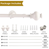 WHITE TYPHO FINIAL EXTENDABLE DOUBLE CURTAIN ROD WHITE 19MM (HARDWARE INCLUDED)