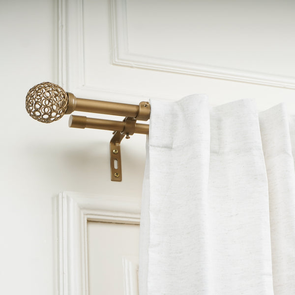 VENTILIA METAL FINIAL EXTENDABLE DOUBLE CURTAIN ROD GOLD 19MM (HARDWARE INCLUDED)