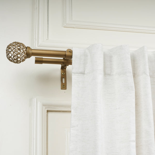 VENTILIA METAL FINIAL EXTENDABLE DOUBLE CURTAIN ROD GOLD 19MM (HARDWARE INCLUDED)