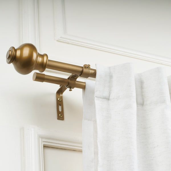 GOLD TYPHO FINIAL EXTENDABLE DOUBLE CURTAIN ROD GOLD 19MM (HARDWARE INCLUDED)