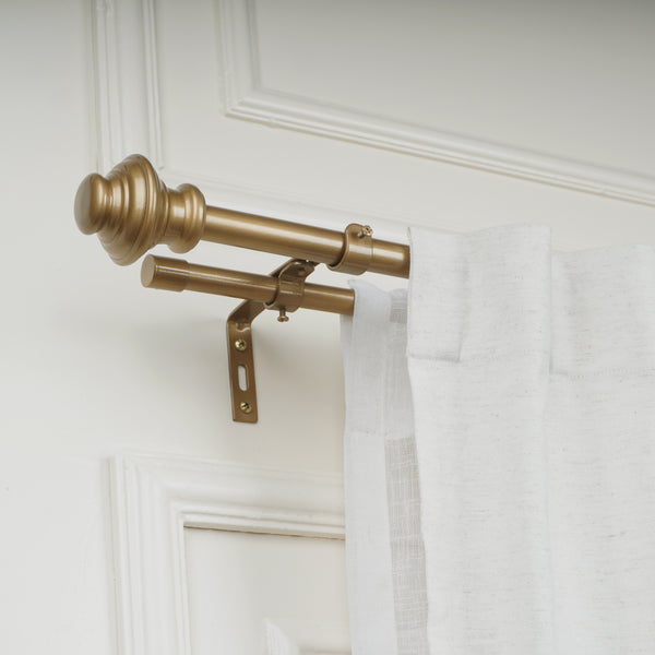 TYPHO GOLD METAL FINIAL EXTENDABLE DOUBLE CURTAIN ROD GOLD 19MM (HARDWARE INCLUDED)