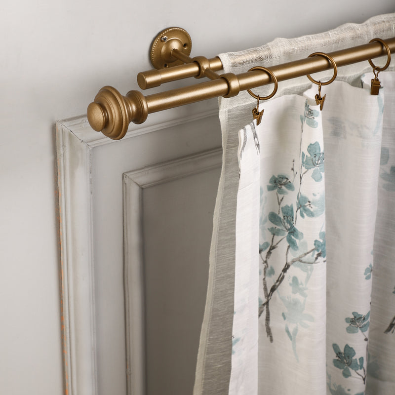 TYPHO GOLD METAL FINIAL EXTENDABLE DOUBLE CURTAIN ROD GOLD 19MM (HARDWARE INCLUDED)