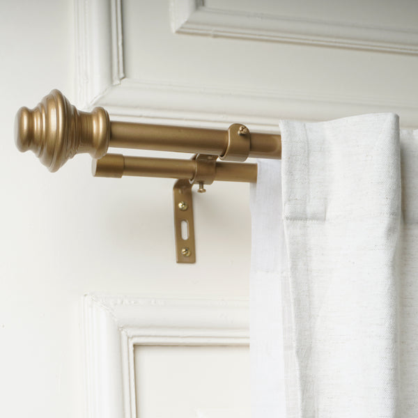 TYPHO GOLD METAL FINIAL EXTENDABLE DOUBLE CURTAIN ROD GOLD 19MM (HARDWARE INCLUDED)