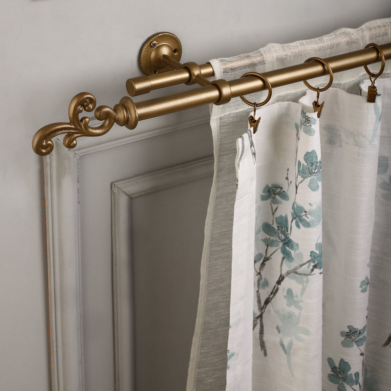 REGAL METAL FINIAL EXTENDABLE DOUBLE CURTAIN ROD GOLD 19MM (HARDWARE INCLUDED)