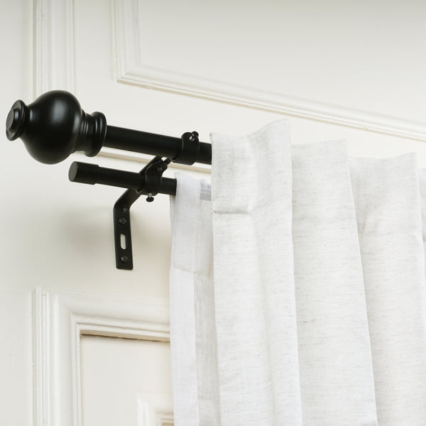 BLACK TYPHO FINIAL EXTENDABLE DOUBLE CURTAIN ROD BLACK 19MM (HARDWARE INCLUDED)