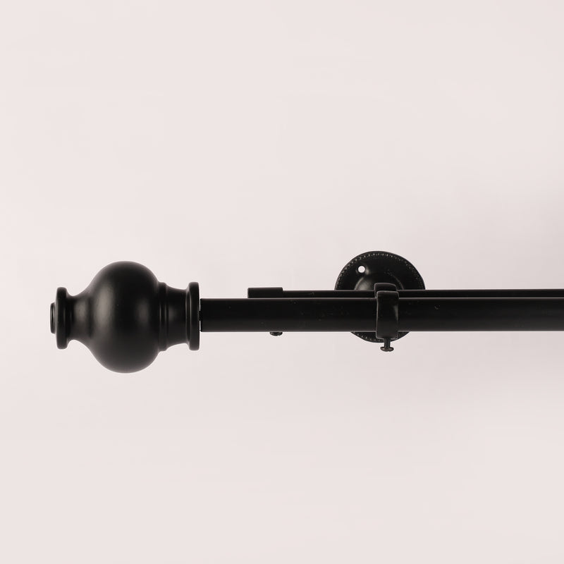 BLACK TYPHO FINIAL EXTENDABLE DOUBLE CURTAIN ROD BLACK 19MM (HARDWARE INCLUDED)